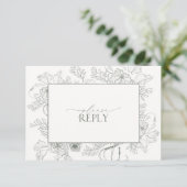 Elegant Sage Green Floral Line Art Wedding QR Code RSVP Kaartje (Staand voorkant)