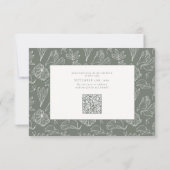 Elegant Sage Green Floral Line Art Wedding QR Code RSVP Kaartje (Achterkant)