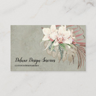 Elegant Sage Green Floral Orchid Foliage Greenery Visitekaartje