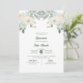 Elegant Sage Green Floral Princess Quinceañera Kaart (Staand voorkant)
