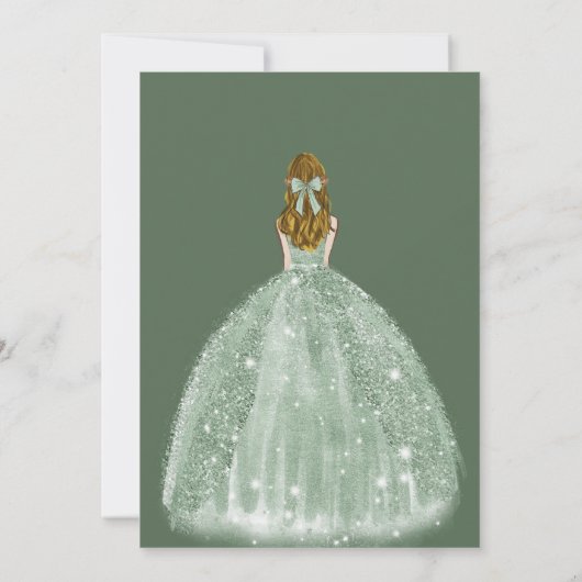 Elegant Sage Green Floral Princess Quinceañera Kaart (Achterkant)