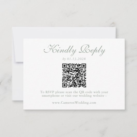 Elegant Sage Green Floral QR Code Wedding RSVP  (Voorkant)