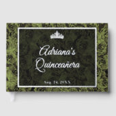 Elegant Sage Green Floral Quinceanera Silver Gastenboek (Voorkant)