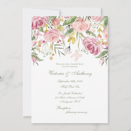 Elegant Sage Green Floral Script Wedding Kaart (Voorkant)