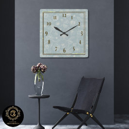 Elegant Sage Green Floral Wall Clock - Home Gift Vierkante Klok