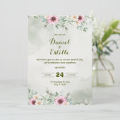 Elegant Sage Green Floral Watercolor Wedding Invi Kaart (Staand voorkant)