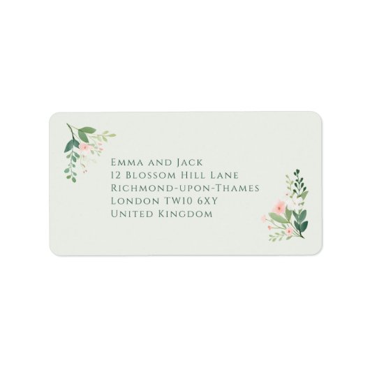 Elegant sage green floral wedding address etiket (Voorkant)