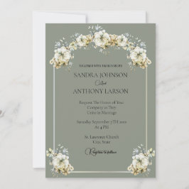 Elegant Sage Green Floral Wedding Invitation Kaart