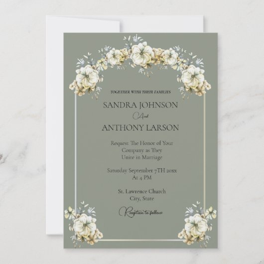 Elegant Sage Green Floral Wedding Invitation Kaart (Voorkant)