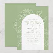 Elegant Sage Green Floral Wedding Kaart (Voorkant / Achterkant)