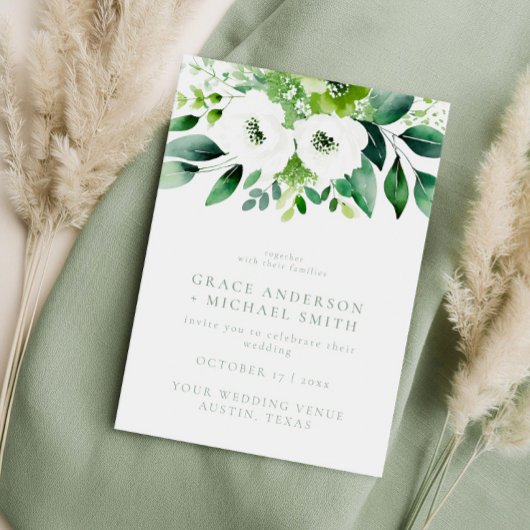 Elegant Sage Green Floral Wedding Kaart