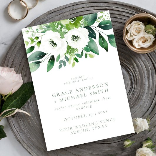 Elegant Sage Green Floral Wedding Kaart
