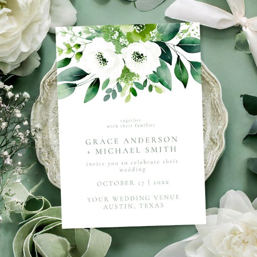Elegant Sage Green Floral Wedding Kaart