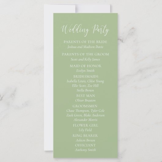 Elegant Sage Green Floral Wedding Programme (Achterkant)