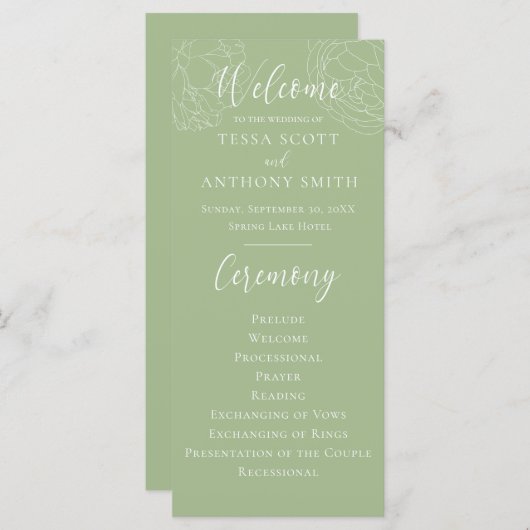 Elegant Sage Green Floral Wedding Programme (Voorkant / Achterkant)