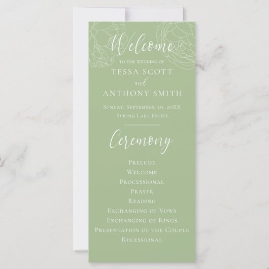 Elegant Sage Green Floral Wedding Programme (Voorkant)
