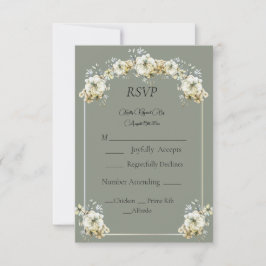 Elegant Sage Green Floral Wedding RSVP Card Kaartje