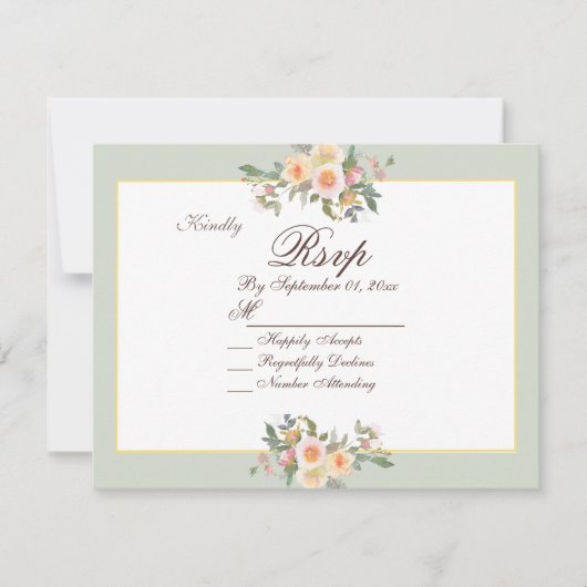 Elegant Sage Green Floral Wedding RSVP Kaart (Voorkant)