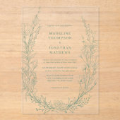 Elegant Sage Green Floral Wreath Monogram Wedding Acryl Uitnodigingen (Voorkant)