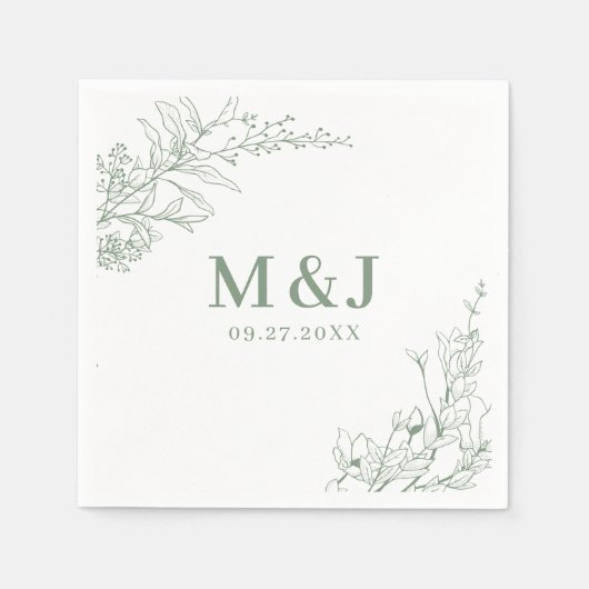 Elegant Sage Green Floral Wreath Monogram Wedding Servet (Voorkant)