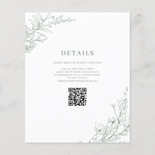 Elegant Sage Green Floral Wreath QR Code Wedding (Achterkant)