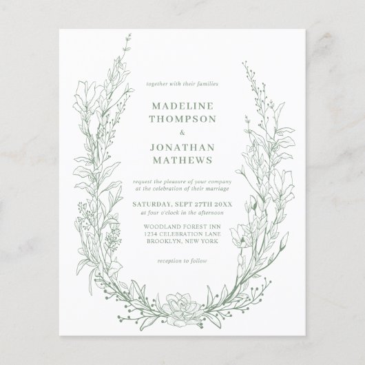 Elegant Sage Green Floral Wreath QR Code Wedding (Voorkant)