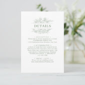 Elegant Sage Green Floral Wreath Wedding Details Informatiekaartje (Staand voorkant)