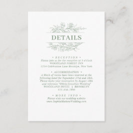 Elegant Sage Green Floral Wreath Wedding Details Informatiekaartje