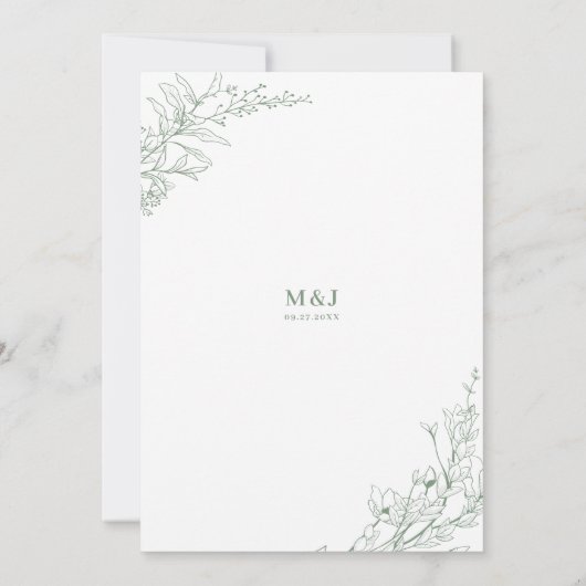 Elegant Sage Green Floral Wreator Monogram Wedding Kaart (Achterkant)