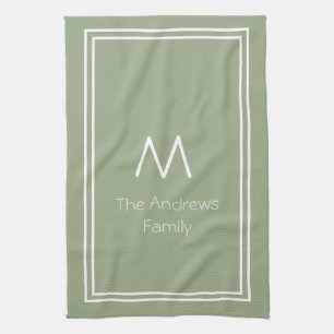 Elegant Sage Green gepersonaliseerde Monogrammen Theedoek