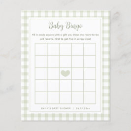 Elegant Sage Green Gingham Baby shower Bingo spel