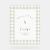 Elegant Sage Green Gingham Baby Shower Welcome Acryl Bord (Voorkant)