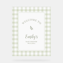 Elegant Sage Green Gingham Baby Shower Welcome Acryl Bord