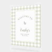 Elegant Sage Green Gingham Baby Shower Welcome Acryl Bord (Hoek)