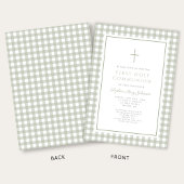 Elegant Sage Green Gingham Girl First Communion Kaart