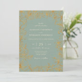 Elegant Sage Green Gold Floral Garden Wedding Kaart (Staand voorkant)