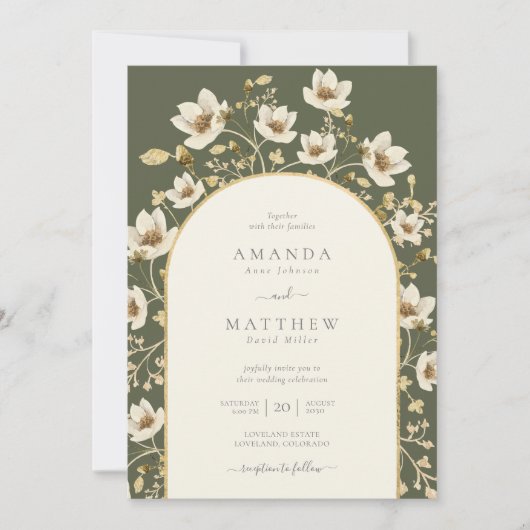 Elegant Sage Green Gold Floral Wedding Invitation Kaart (Voorkant)