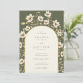 Elegant Sage Green Gold Floral Wedding Invitation Kaart (Staand voorkant)