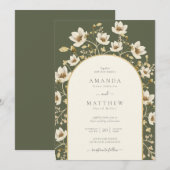 Elegant Sage Green Gold Floral Wedding Invitation Kaart (Voorkant / Achterkant)