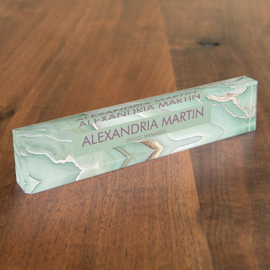 Elegant Sage Green Gold Glitter Office Desk Name Naambordje (Zijkant)