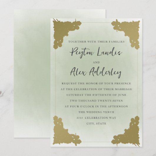 Elegant Sage Green Gold Kaart (Voorkant / Achterkant)