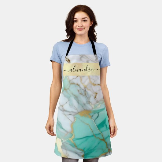 Elegant Sage Green Gold Marble Stone Custom Schort (Gedragen)