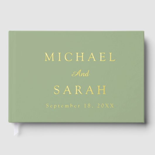 Elegant Sage Green Gold Modern Minimalist Wedding Gastenboek (Voorkant)