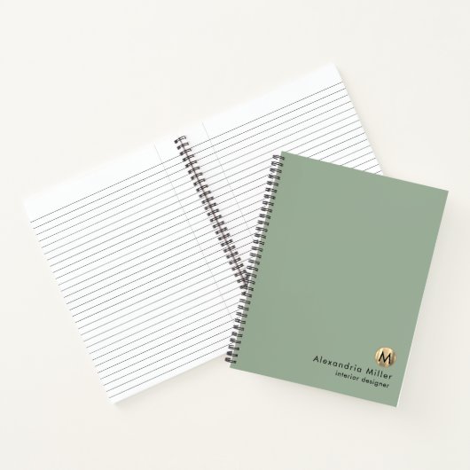 Elegant Sage Green Gold Monogram Notitieboek (Binnen)