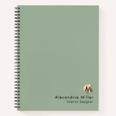 Elegant Sage Green Gold Monogram Notitieboek (Voorkant)