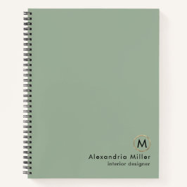 Elegant Sage Green Gold Monogram Notitieboek