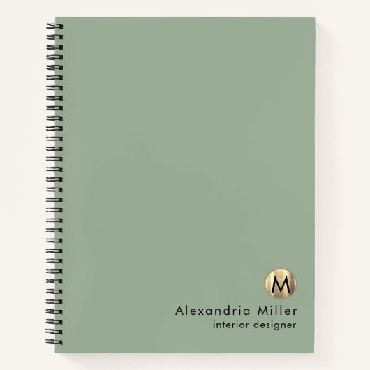 Elegant Sage Green Gold Monogram Notitieboek (Voorkant)
