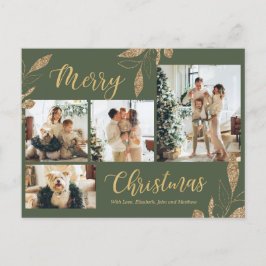Elegant Sage Green Gold Photo Collage Kerstmis Briefkaart