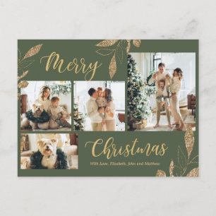 Elegant Sage Green Gold Photo Collage Kerstmis Briefkaart