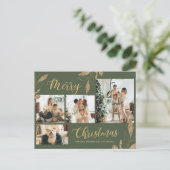 Elegant Sage Green Gold Photo Collage Kerstmis Briefkaart (Staand voorkant)